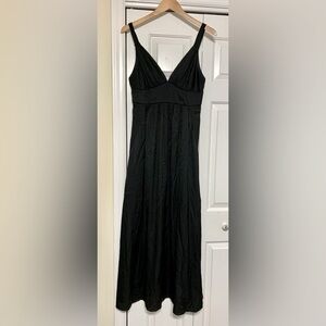 Banana Republic Y2K Silk Maxi Empire Deep V Neck Dress - Black - 8